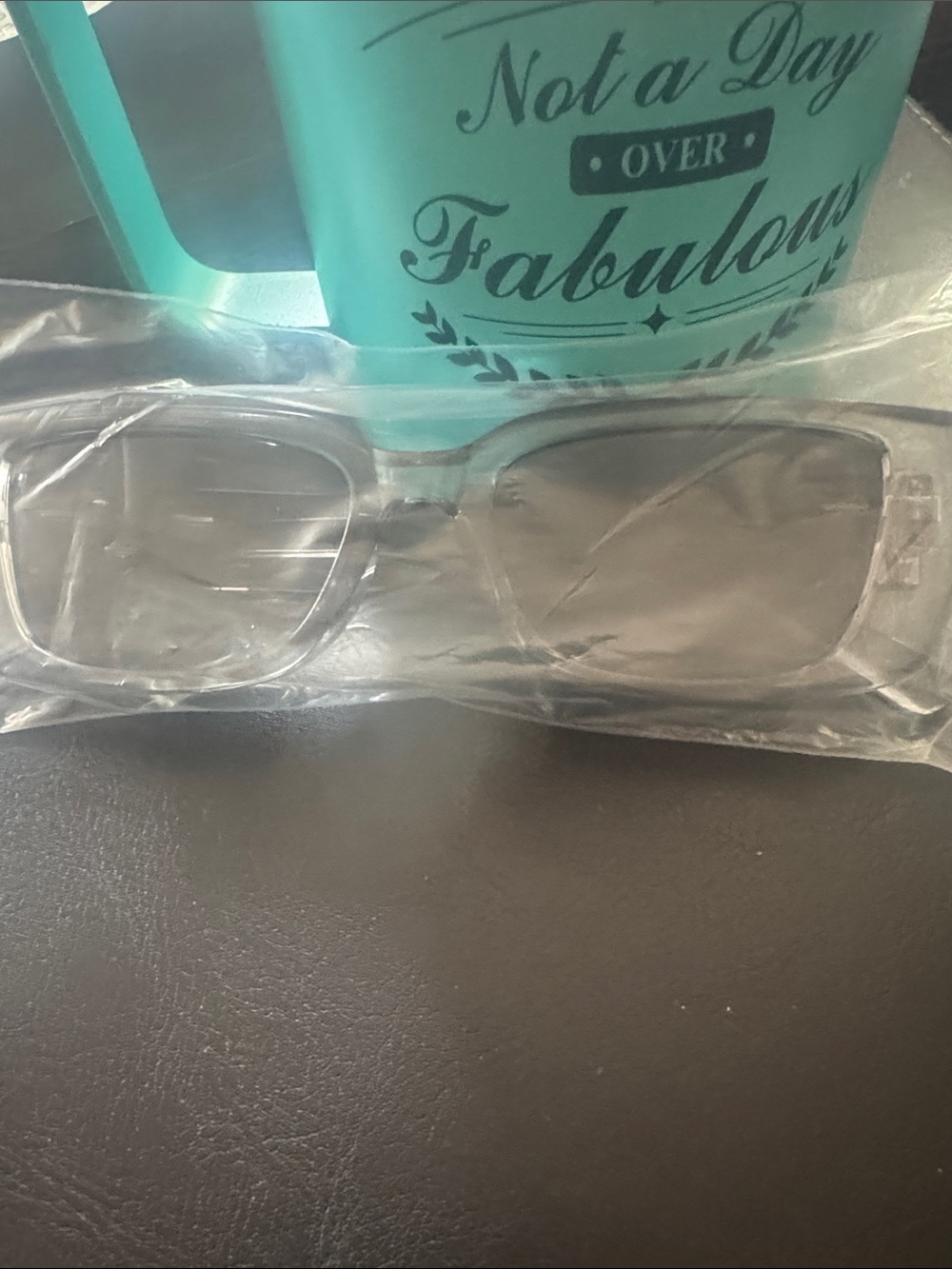 Clear Plastic grey sunglasses with Rectangle Frames and gold tone hardware NEW